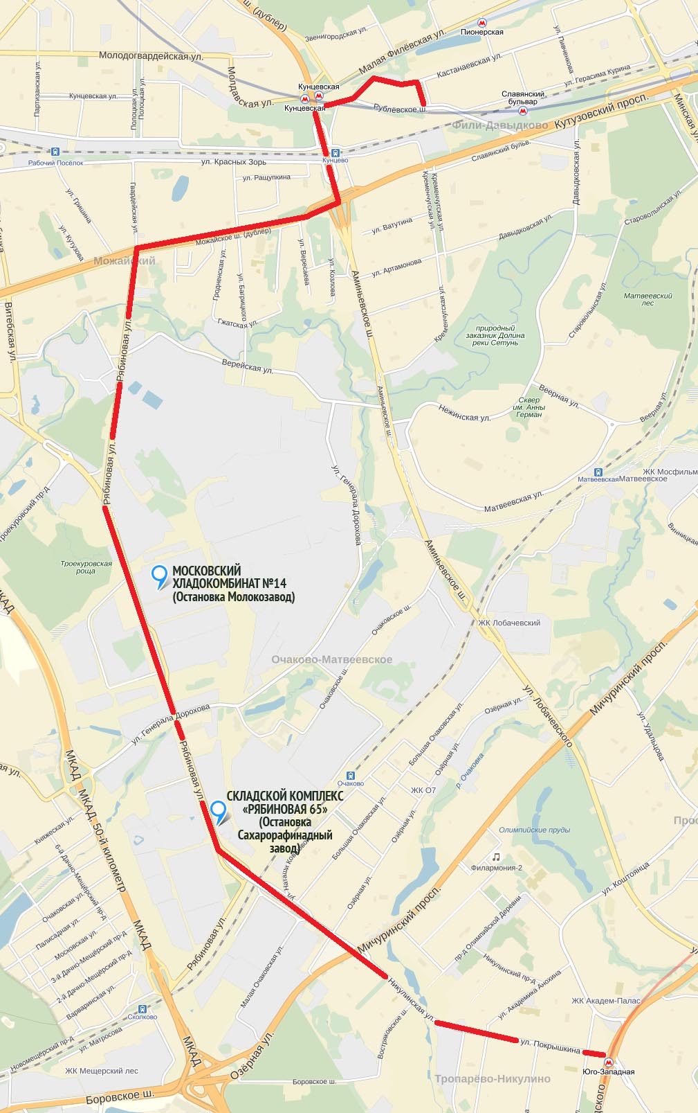 27 февраля 2016 года продлевается трасса маршрута автобуса № 610 в обоих направлениях. От Рябиновой улицы до метро «Юго-Западная» автобусы будут следовать по Рябиновой эстакаде