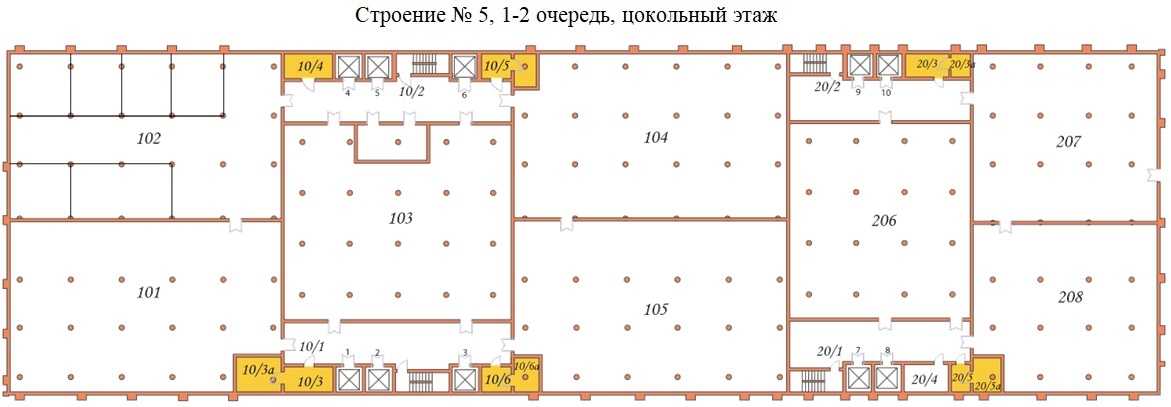 Поэтажный план строений холодильно-складского комплекса ОАО «Мосхладокомбинат №14», ул. Рябиновая, дом 47, Cтроение №5, очередь 1-2.