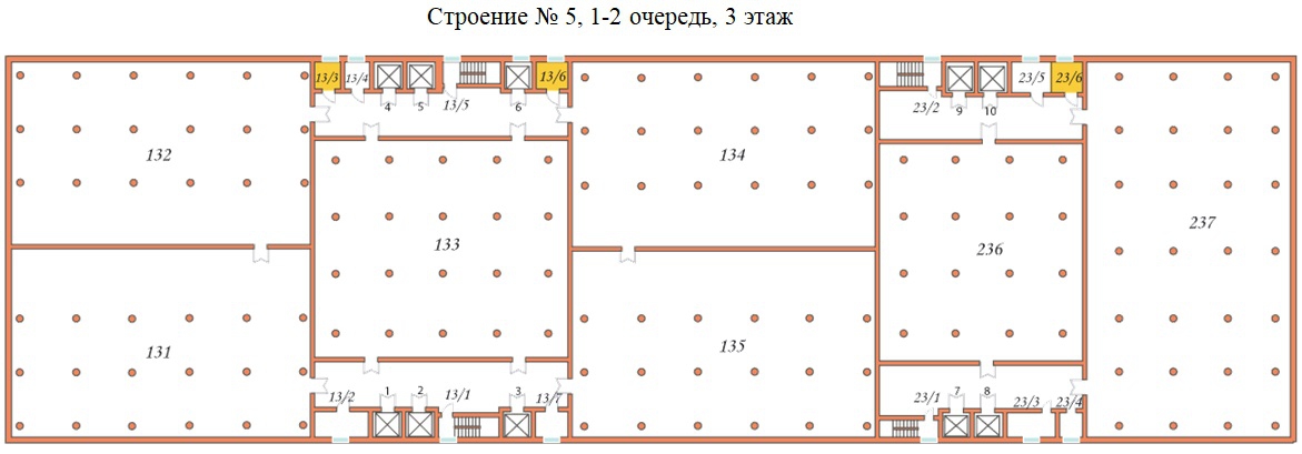 Поэтажный план строений холодильно-складского комплекса ОАО «Мосхладокомбинат №14», ул. Рябиновая, дом 47, Cтроение №5, очередь 1-2.