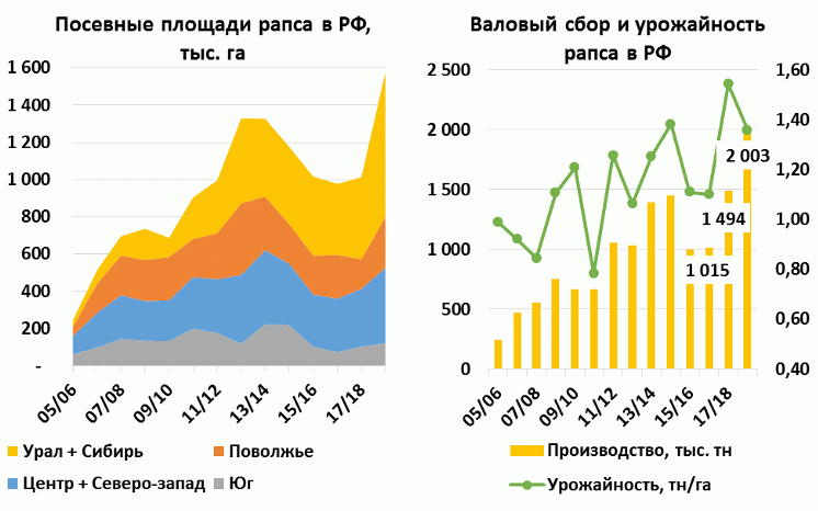 Посевные площади рапса в РФ, тысяч га. Выловой сбор и урожайность рапса в РФ. Посевные площади рапса в РФ, тысяч га. Выловой сбор и урожайность рапса в РФ.